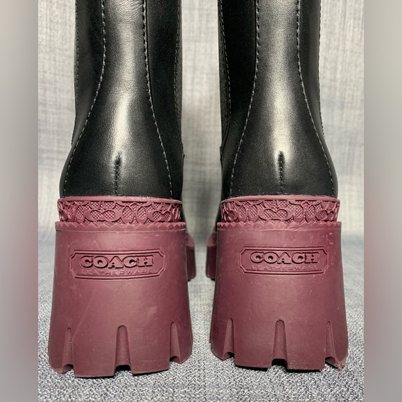 Coach Alexa Lug Sole Chelsea Booties Black/Deep Berry - Sizes 7, 10 - Picture 6 of 9